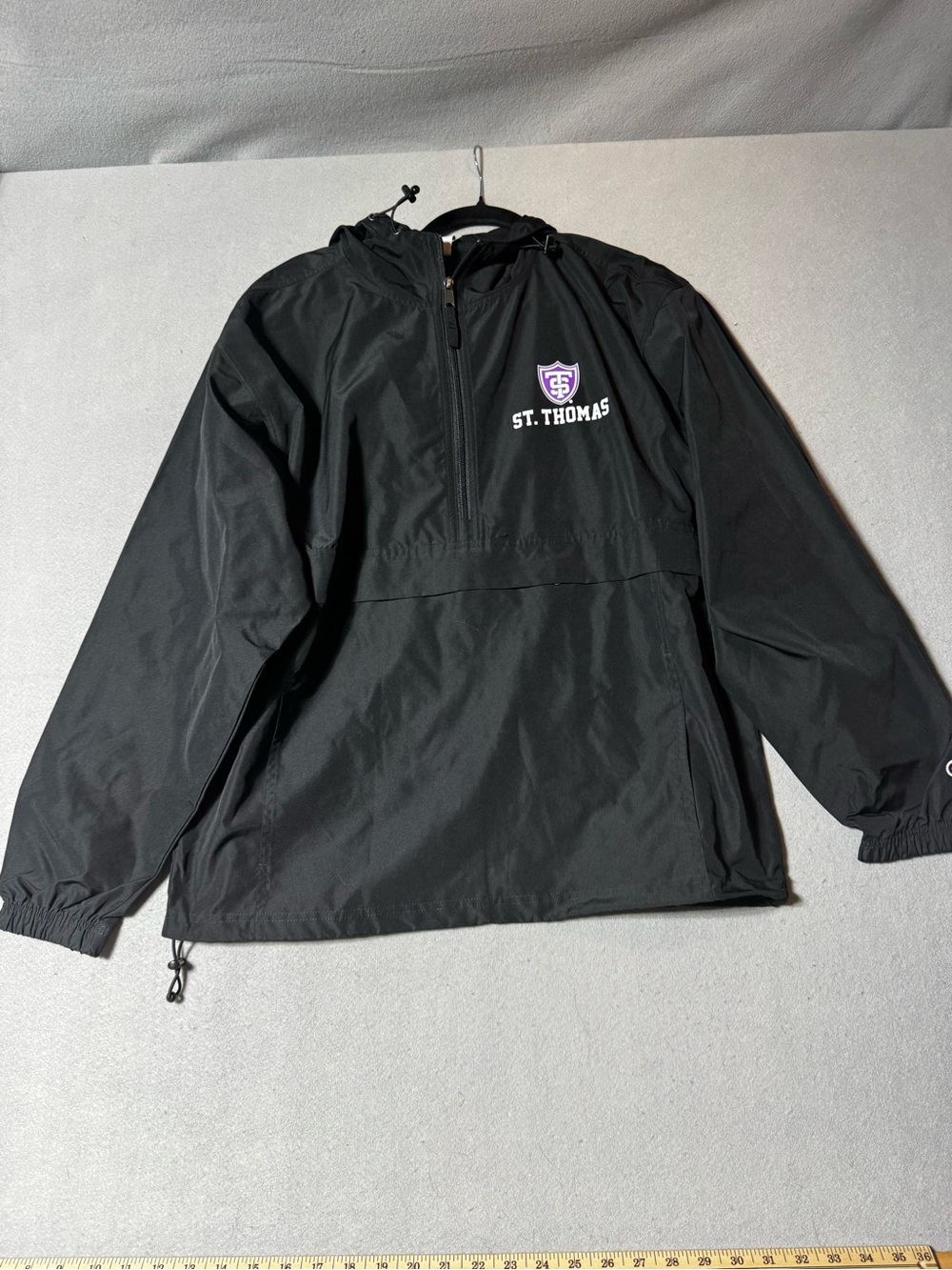 St. Thomas Champion Black Hooded Pullover Windbreaker Size M